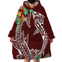 Polynesia Wearable Blanket Hoodie Sharks Duo Tropical Oxblood LT7 - Polynesian Pride