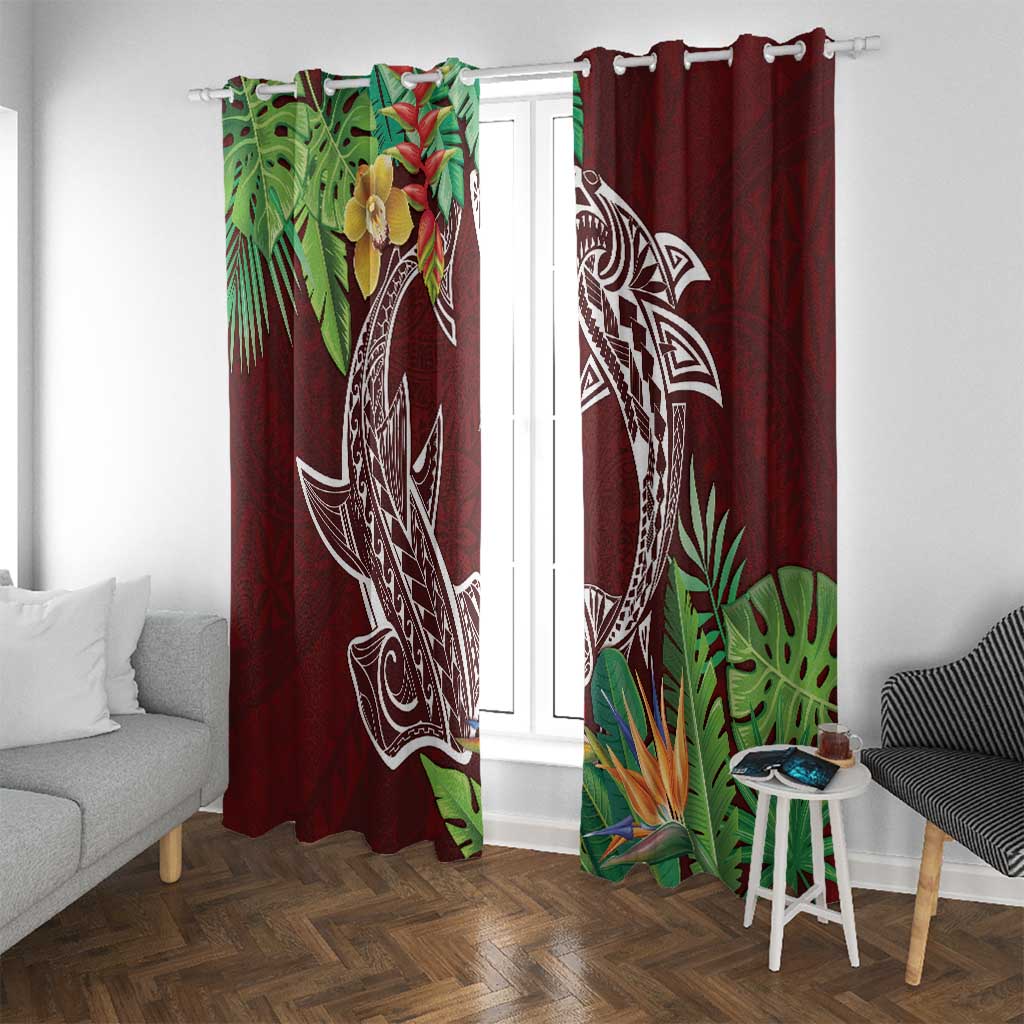 Polynesia Window Curtain Sharks Duo Tropical Oxblood LT7 With Grommets Oxblood - Polynesian Pride