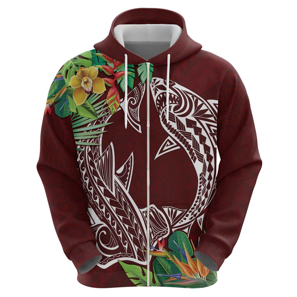 Polynesia Zip Hoodie Sharks Duo Tropical Oxblood
