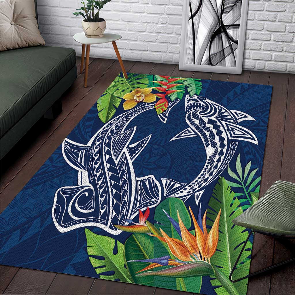 Polynesia Area Rug Sharks Duo Tropical Navy