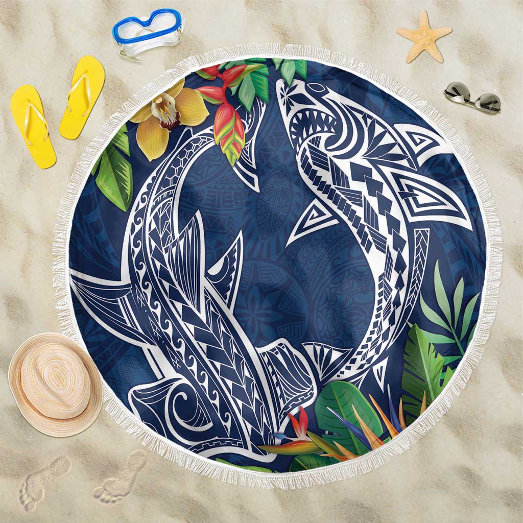Polynesia Beach Blanket Sharks Duo Tropical Navy LT7 One Size 150cm Navy - Polynesian Pride