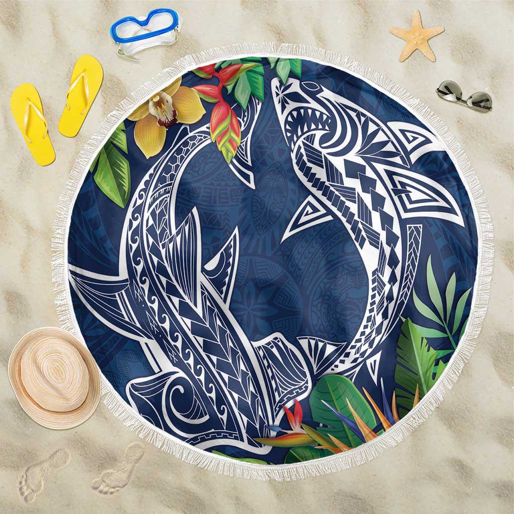 Polynesia Beach Blanket Sharks Duo Tropical Navy