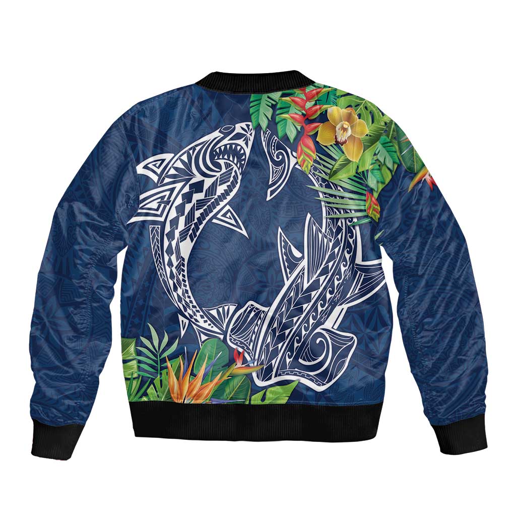 Polynesia Bomber Jacket Sharks Duo Tropical Navy
