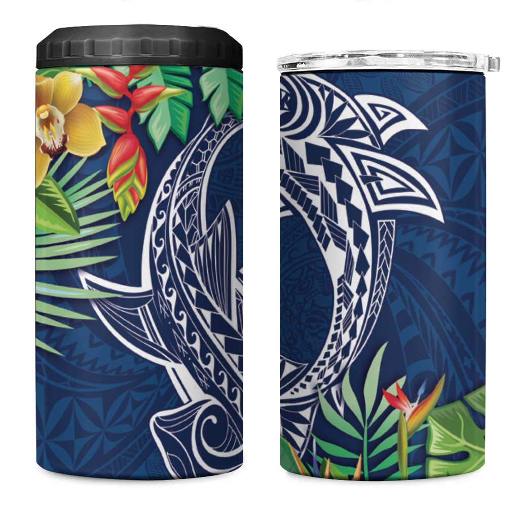 Polynesia 4 in 1 Can Cooler Tumbler Sharks Duo Tropical Navy LT7 One Size: 16 oz Navy - Polynesian Pride