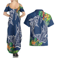 Polynesia Couples Matching Summer Maxi Dress and Hawaiian Shirt Sharks Duo Tropical Navy LT7 - Polynesian Pride
