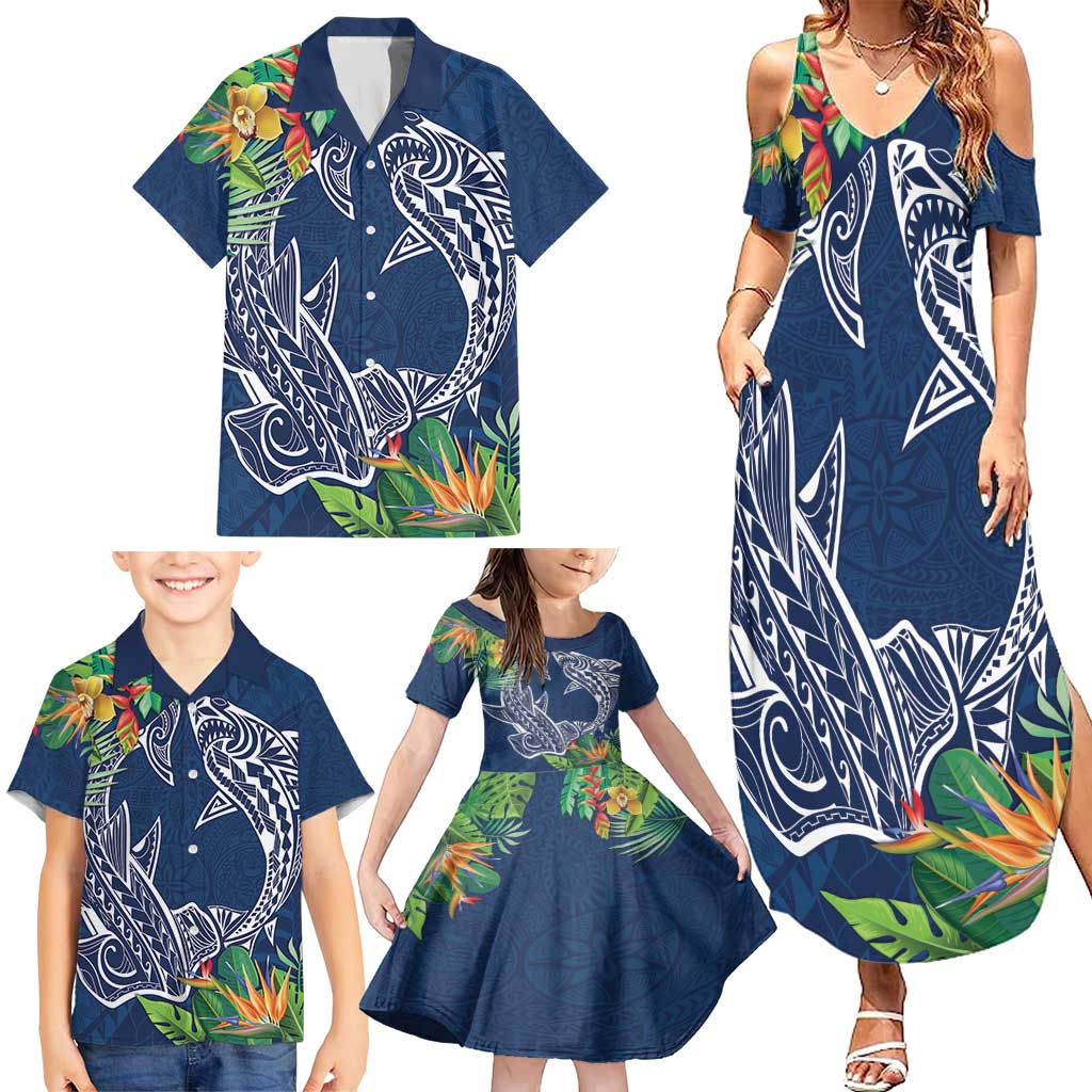 Polynesia Family Matching Summer Maxi Dress and Hawaiian Shirt Sharks Duo Tropical Navy LT7 - Polynesian Pride