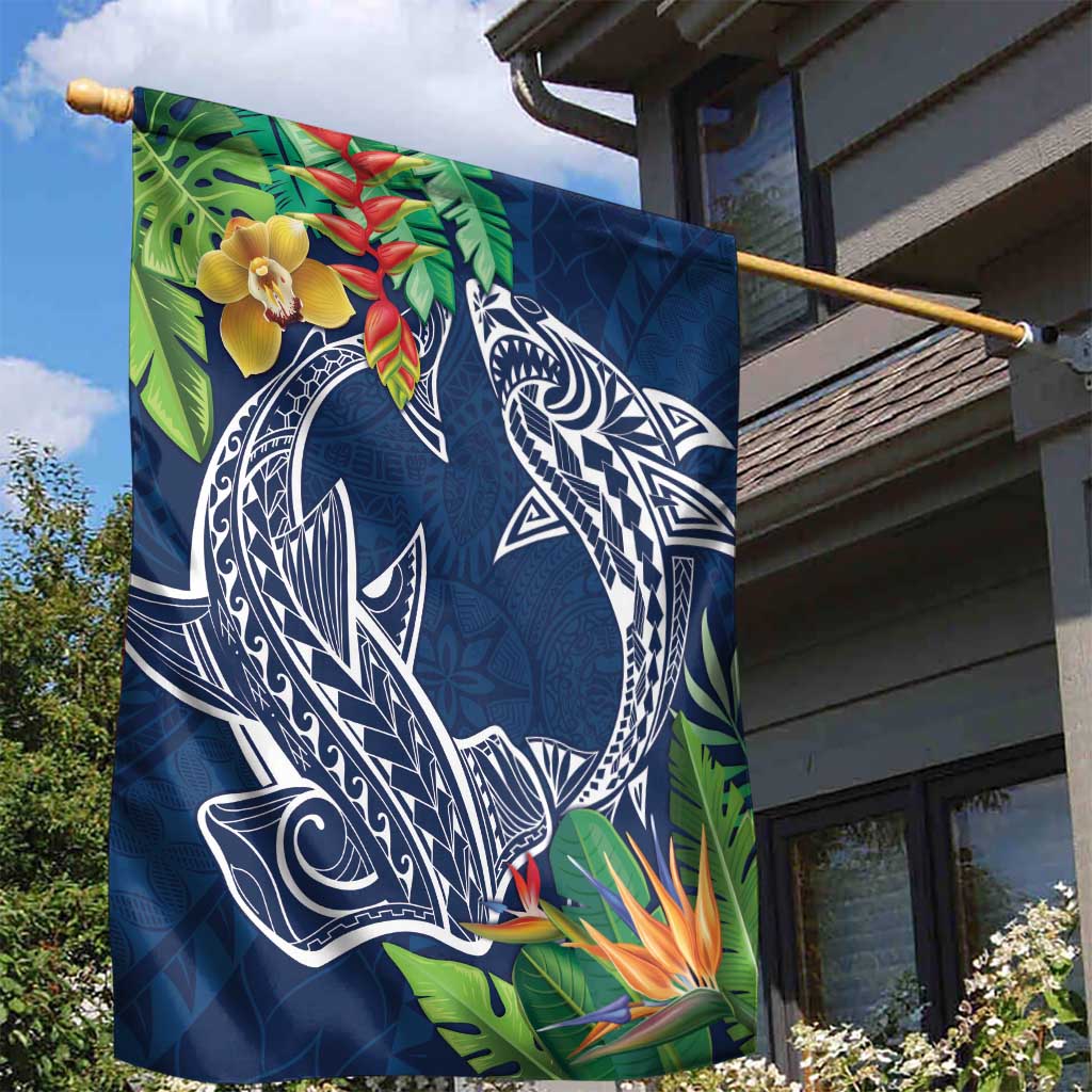 Polynesia Garden Flag Sharks Duo Tropical Navy LT7 - Polynesian Pride