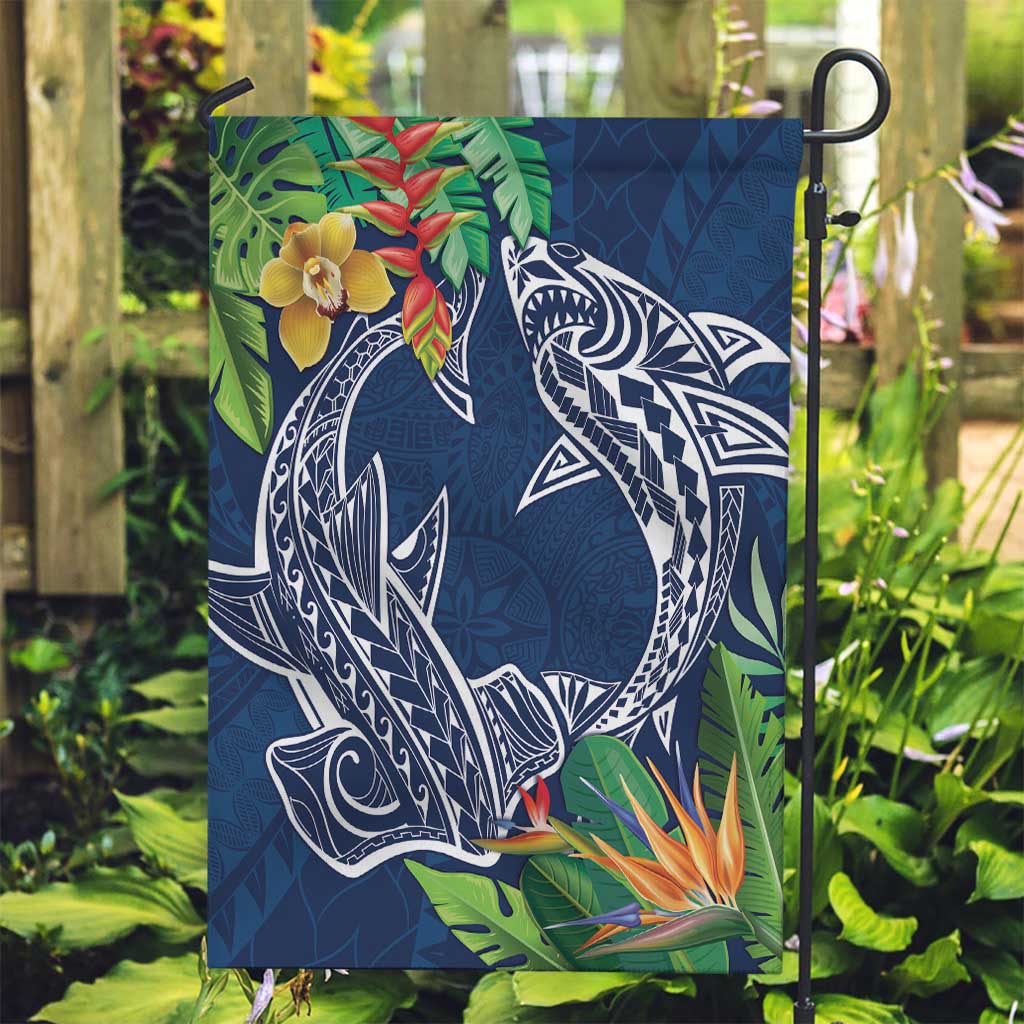 Polynesia Garden Flag Sharks Duo Tropical Navy LT7 Garden Flag Navy - Polynesian Pride
