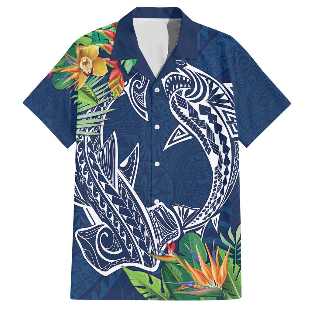 Polynesia Hawaiian Shirt Sharks Duo Tropical Navy LT7 Navy - Polynesian Pride