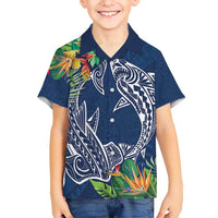 Polynesia Hawaiian Shirt Sharks Duo Tropical Navy LT7 - Polynesian Pride