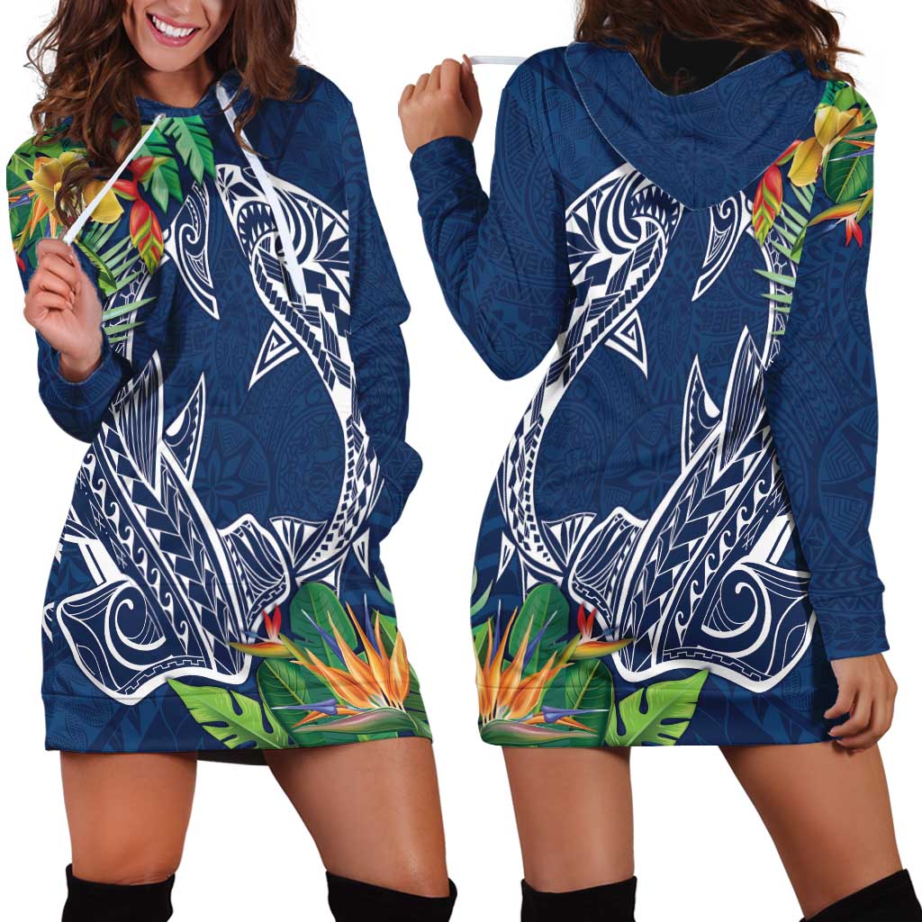 Polynesia Hoodie Dress Sharks Duo Tropical Navy LT7 - Polynesian Pride
