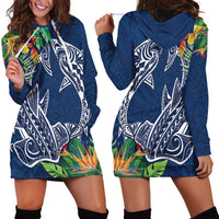 Polynesia Hoodie Dress Sharks Duo Tropical Navy LT7 - Polynesian Pride