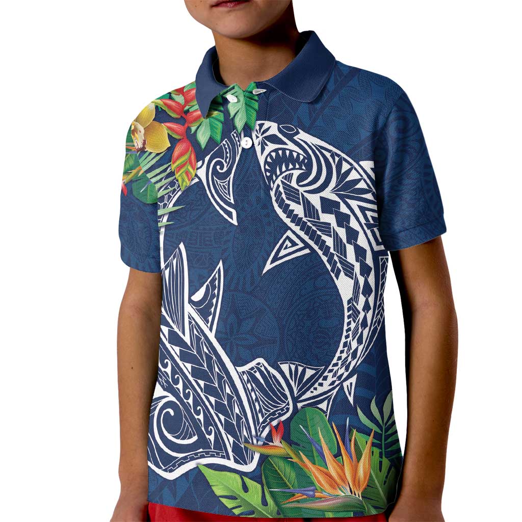 Polynesia Kid Polo Shirt Sharks Duo Tropical Navy