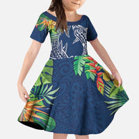 Polynesia Kid Short Sleeve Dress Sharks Duo Tropical Navy