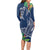 Polynesia Long Sleeve Bodycon Dress Sharks Duo Tropical Navy