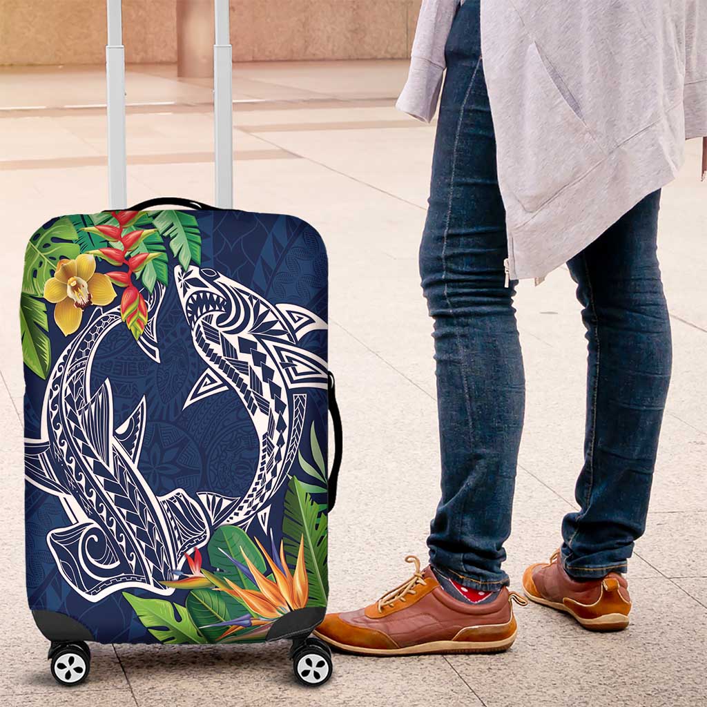 Polynesia Luggage Cover Sharks Duo Tropical Navy