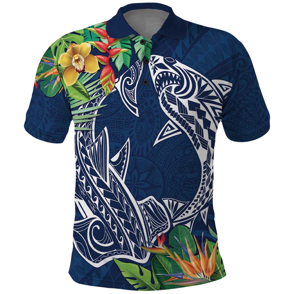 Polynesia Polo Shirt Sharks Duo Tropical Navy
