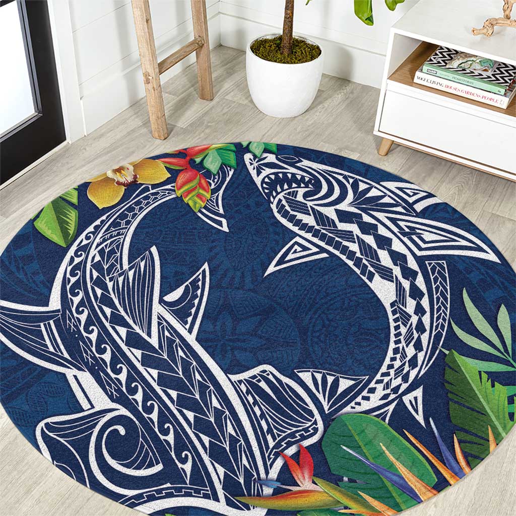 Polynesia Round Carpet Sharks Duo Tropical Navy