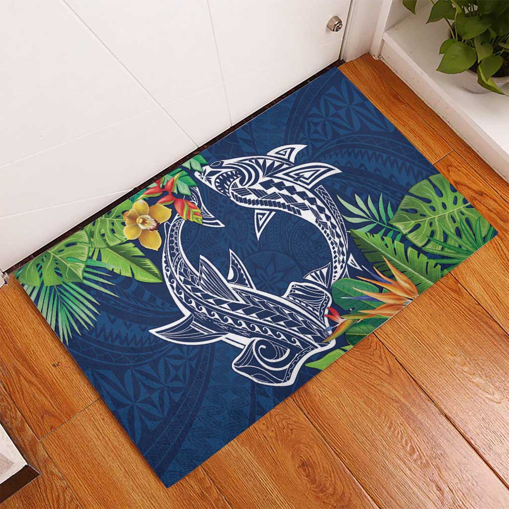 Polynesia Rubber Doormat Sharks Duo Tropical Navy LT7 - Polynesian Pride