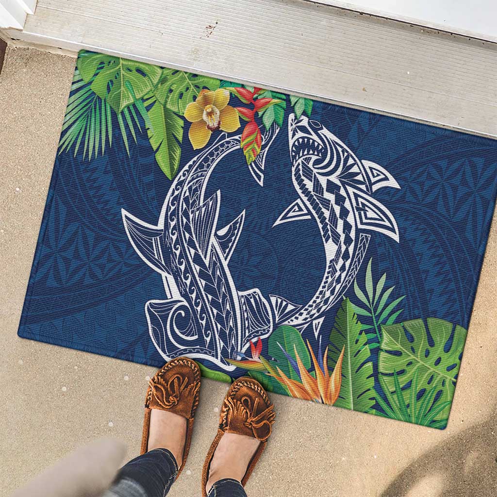 Polynesia Rubber Doormat Sharks Duo Tropical Navy LT7 - Polynesian Pride