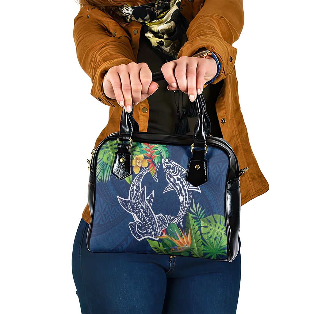 Polynesia Shoulder Handbag Sharks Duo Tropical Navy