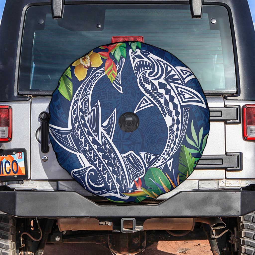 Polynesia Spare Tire Cover Sharks Duo Tropical Navy LT7 Navy - Polynesian Pride