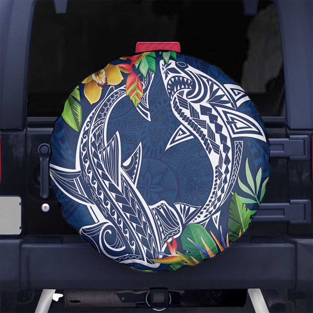 Polynesia Spare Tire Cover Sharks Duo Tropical Navy LT7 - Polynesian Pride