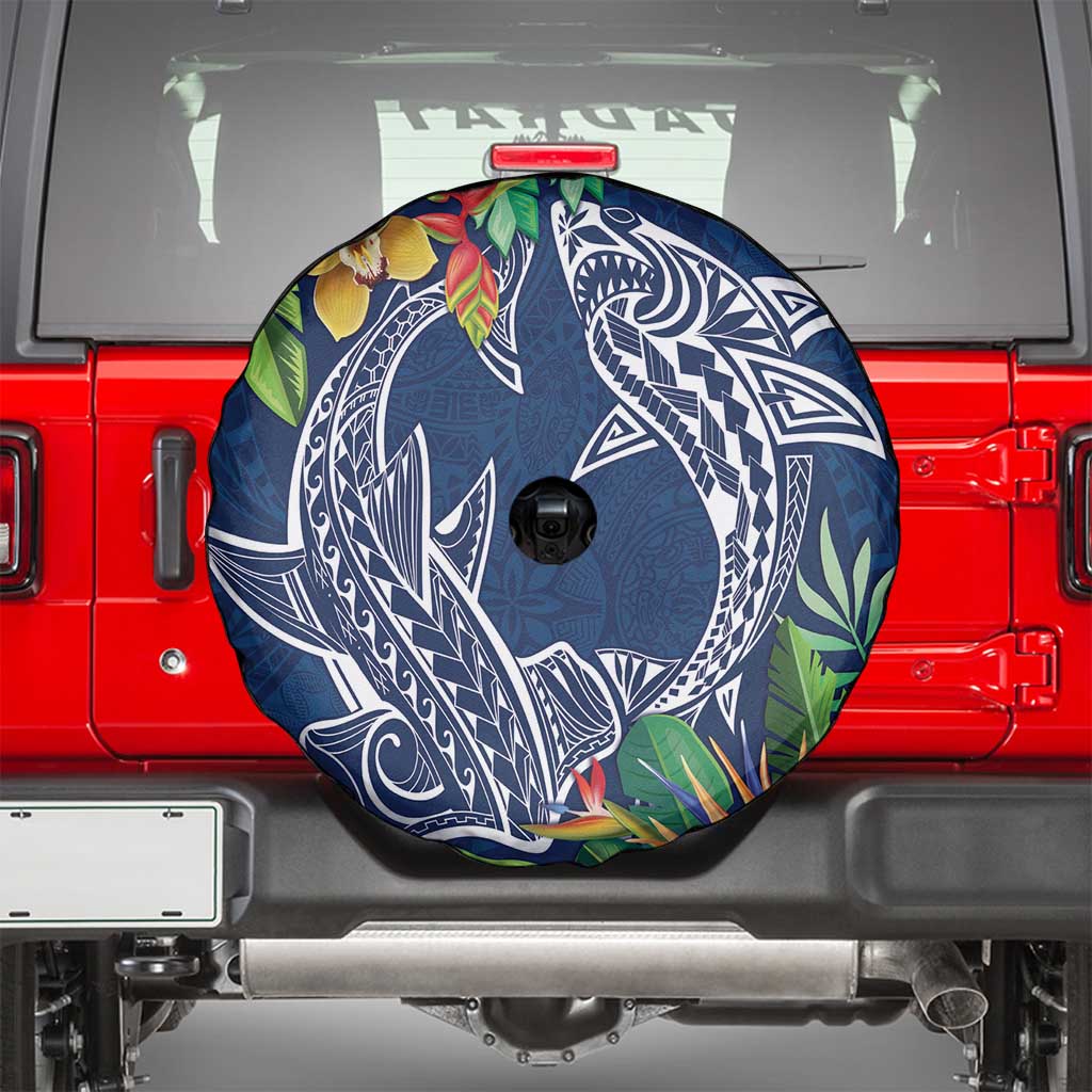 Polynesia Spare Tire Cover Sharks Duo Tropical Navy LT7 - Polynesian Pride