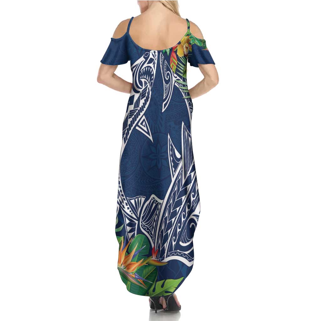 Polynesia Summer Maxi Dress Sharks Duo Tropical Navy LT7 - Polynesian Pride