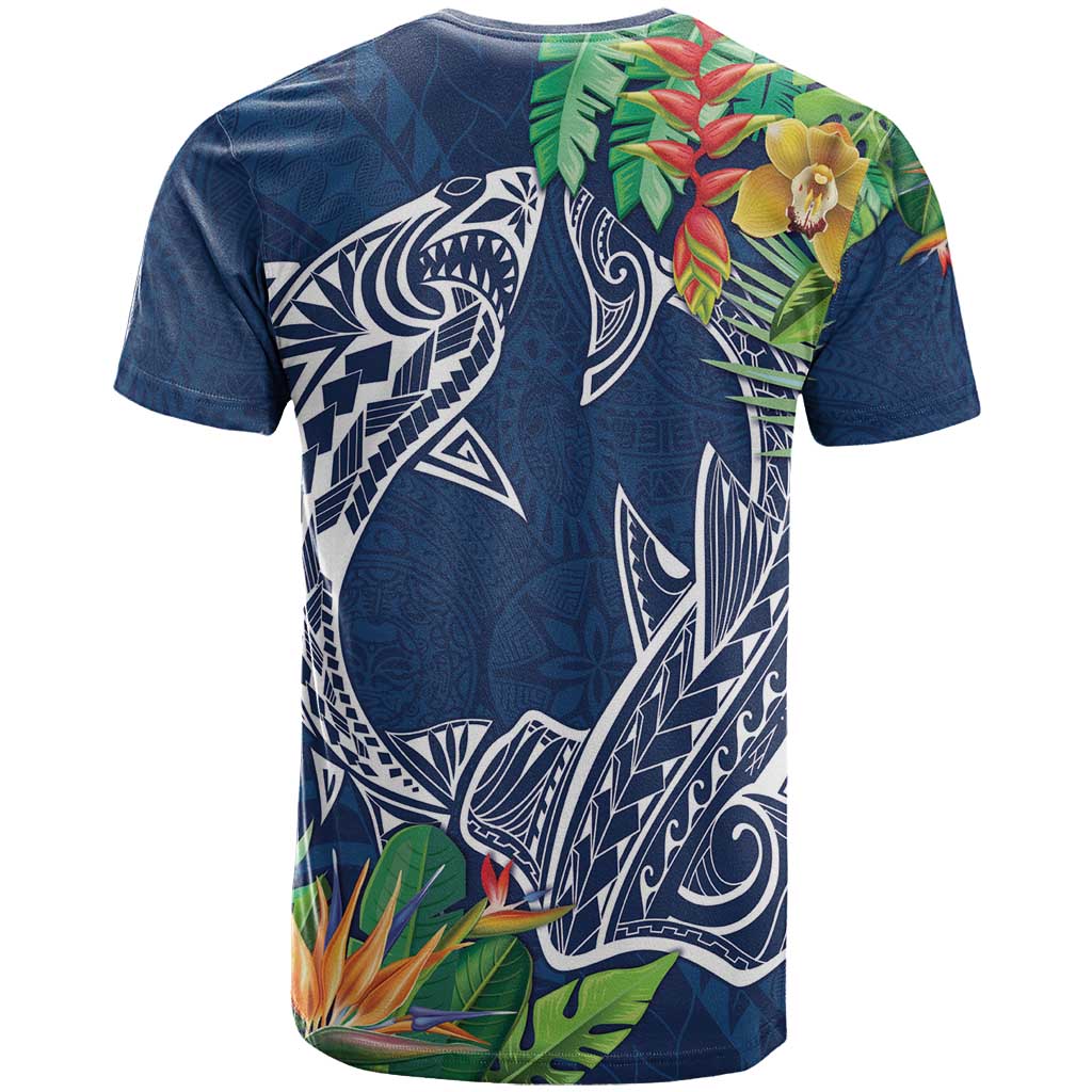 Polynesia T Shirt Sharks Duo Tropical Navy