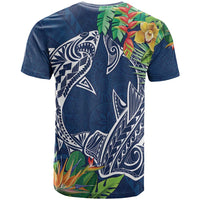 Polynesia T Shirt Sharks Duo Tropical Navy