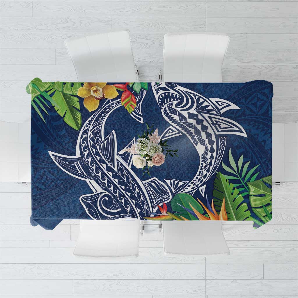 Polynesia Tablecloth Sharks Duo Tropical Navy LT7 Navy - Polynesian Pride
