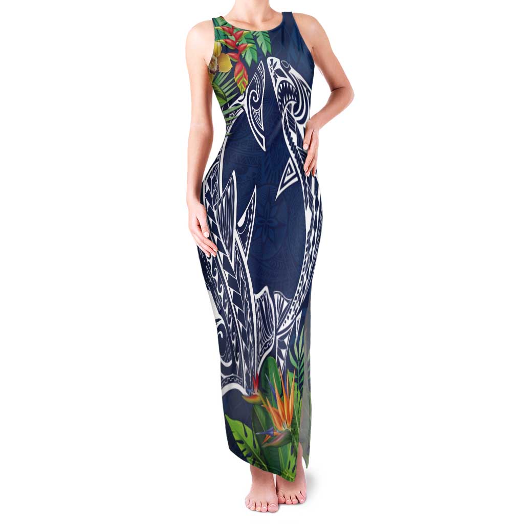 Polynesia Tank Maxi Dress Sharks Duo Tropical Navy LT7 Women Navy - Polynesian Pride