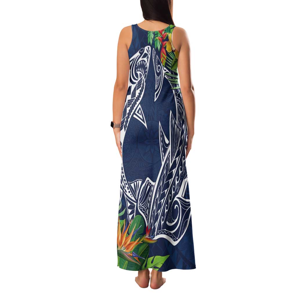 Polynesia Tank Maxi Dress Sharks Duo Tropical Navy LT7 - Polynesian Pride