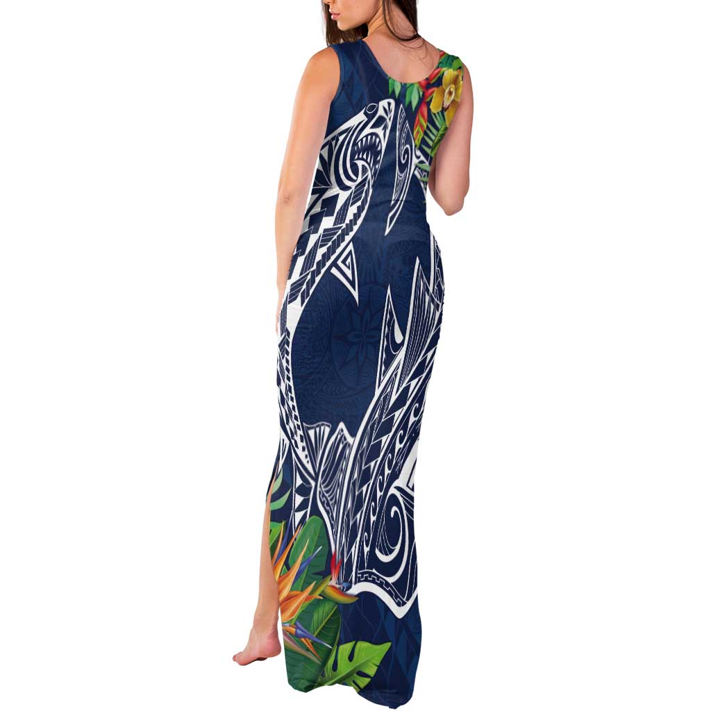 Polynesia Tank Maxi Dress Sharks Duo Tropical Navy LT7 - Polynesian Pride