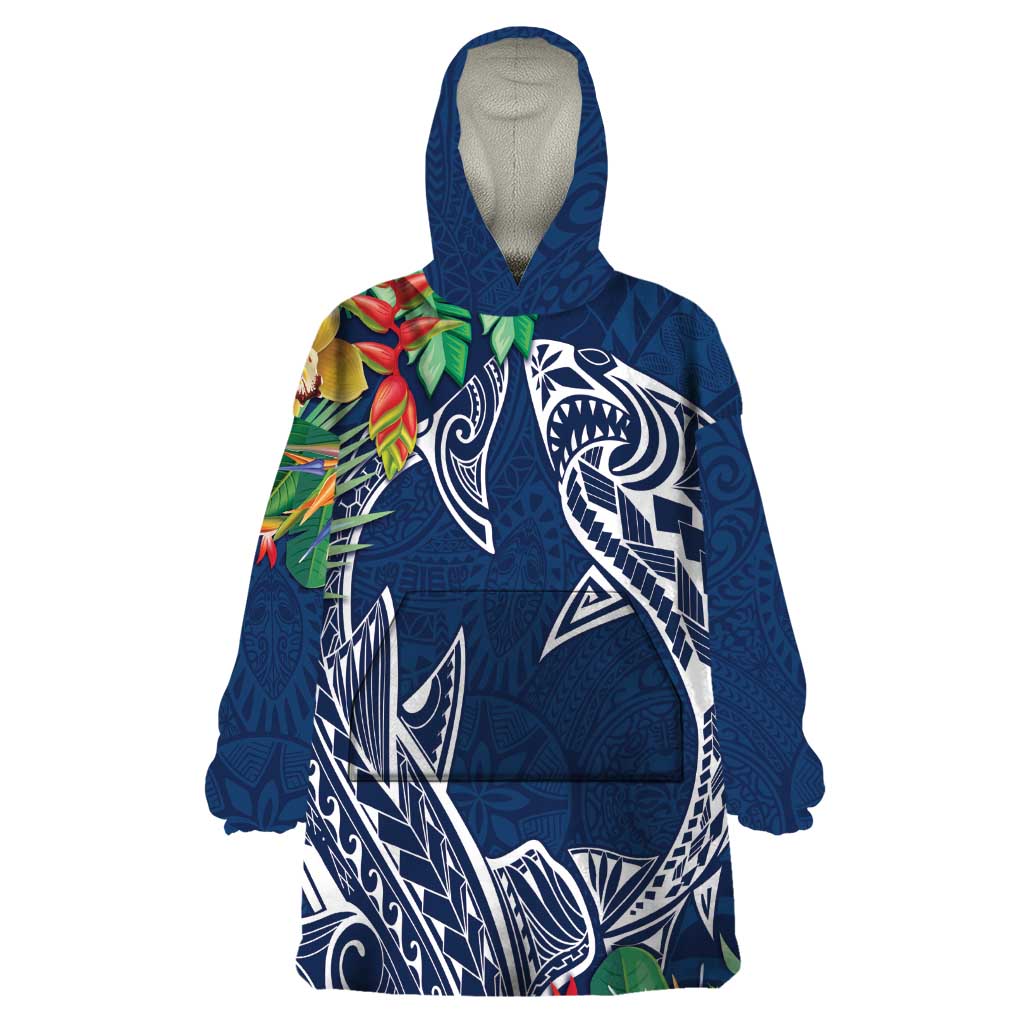 Polynesia Wearable Blanket Hoodie Sharks Duo Tropical Navy LT7 One Size Navy - Polynesian Pride