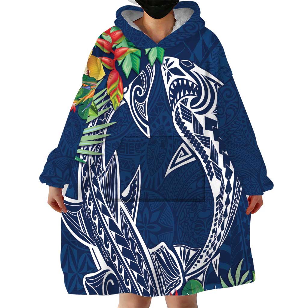 Polynesia Wearable Blanket Hoodie Sharks Duo Tropical Navy LT7 - Polynesian Pride