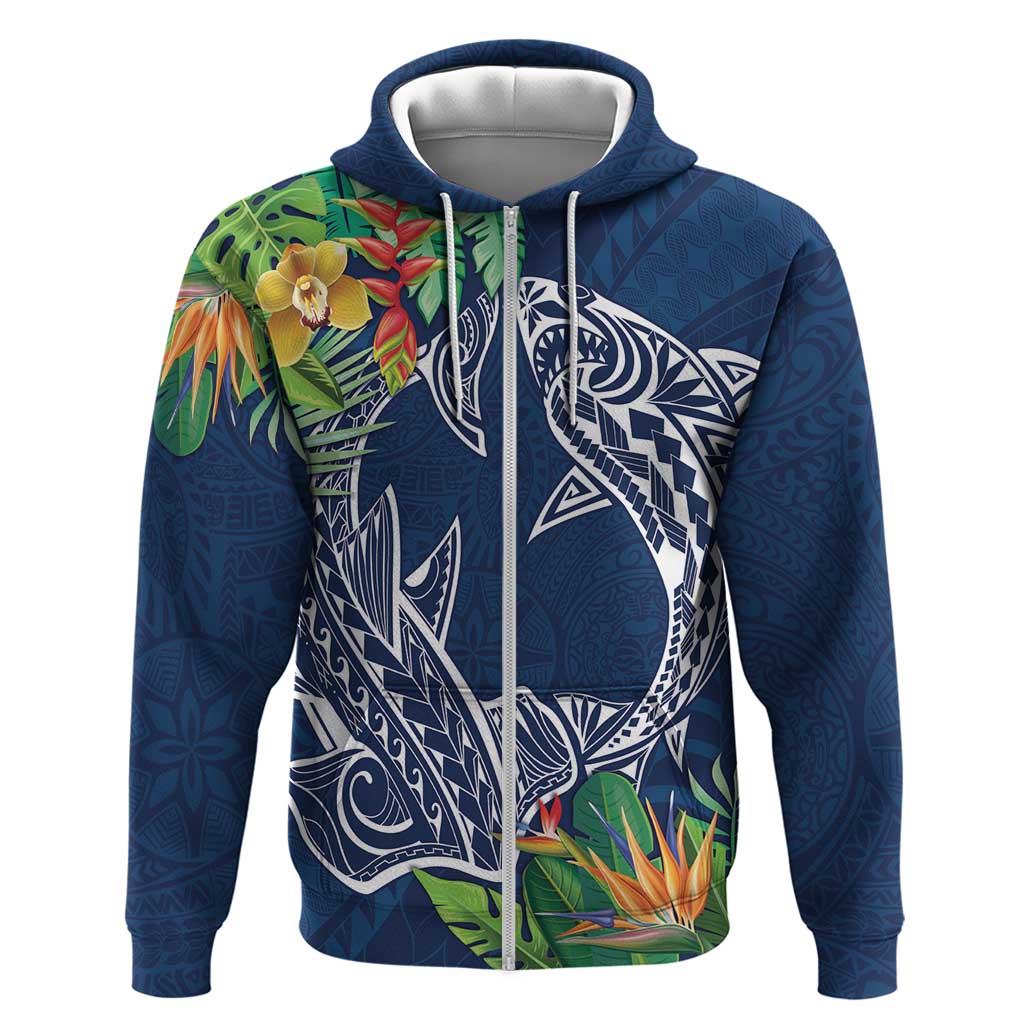 Polynesia Zip Hoodie Sharks Duo Tropical Navy