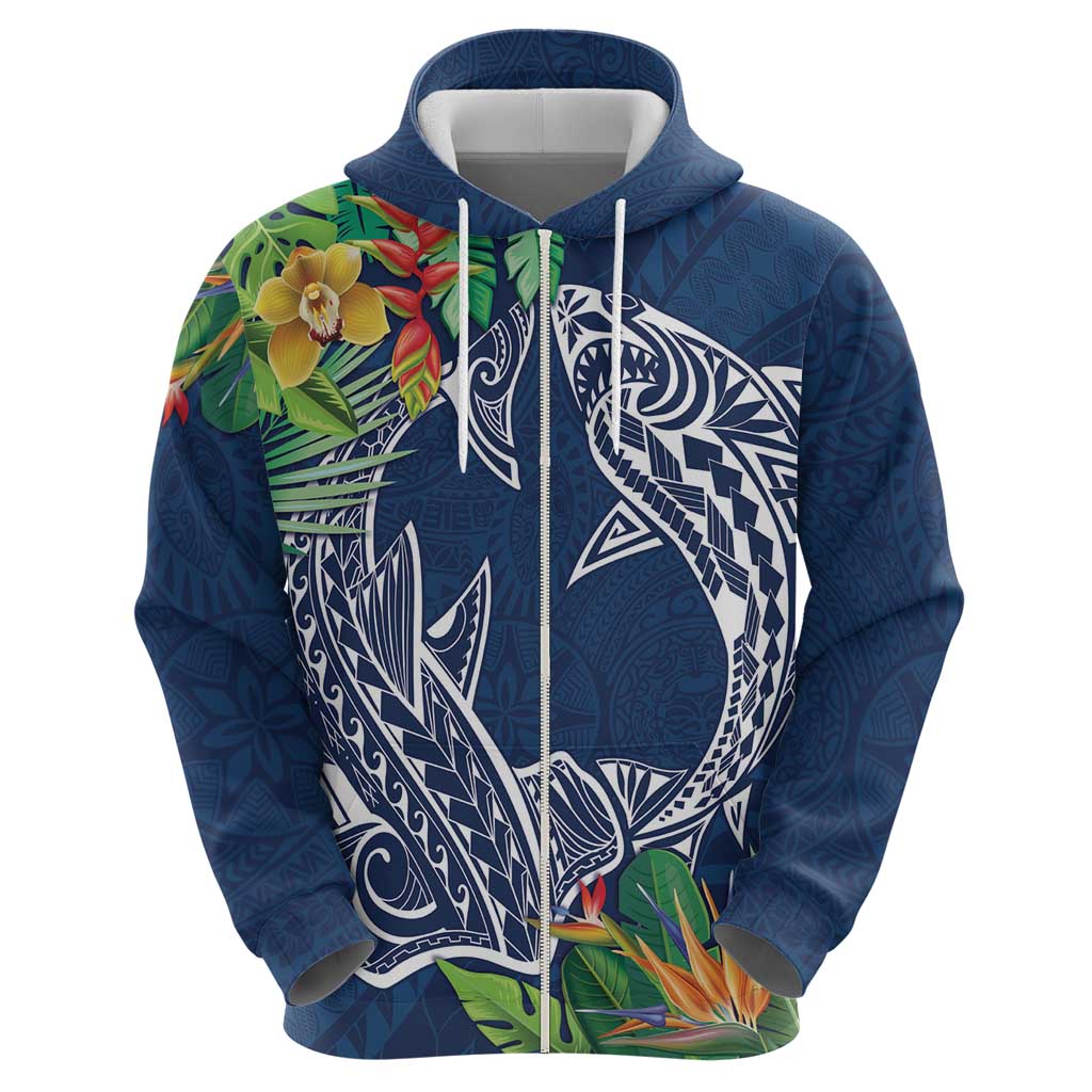 Polynesia Zip Hoodie Sharks Duo Tropical Navy