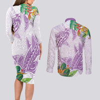 Polynesia Couples Matching Long Sleeve Bodycon Dress and Long Sleeve Button Shirt Sharks Duo Tropical Lavender LT7 - Polynesian Pride
