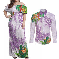 Polynesia Couples Matching Off Shoulder Maxi Dress and Long Sleeve Button Shirt Sharks Duo Tropical Lavender LT7 Lavender - Polynesian Pride