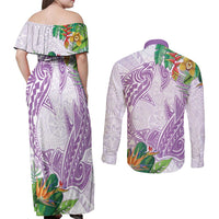 Polynesia Couples Matching Off Shoulder Maxi Dress and Long Sleeve Button Shirt Sharks Duo Tropical Lavender LT7 - Polynesian Pride