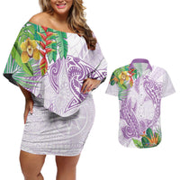 Polynesia Couples Matching Off Shoulder Short Dress and Hawaiian Shirt Sharks Duo Tropical Lavender LT7 Lavender - Polynesian Pride