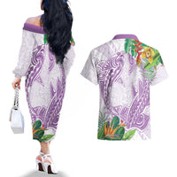 Polynesia Couples Matching Off The Shoulder Long Sleeve Dress and Hawaiian Shirt Sharks Duo Tropical Lavender LT7 - Polynesian Pride