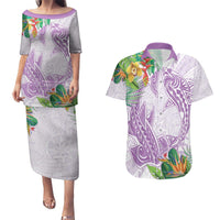 Polynesia Couples Matching Puletasi and Hawaiian Shirt Sharks Duo Tropical Lavender LT7 Lavender - Polynesian Pride
