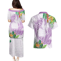 Polynesia Couples Matching Puletasi and Hawaiian Shirt Sharks Duo Tropical Lavender LT7 - Polynesian Pride