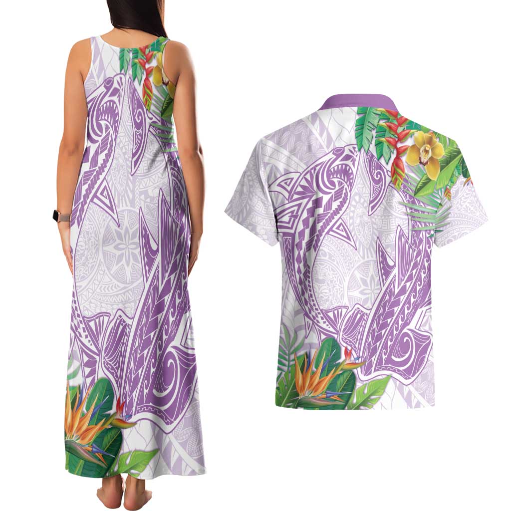 Polynesia Couples Matching Tank Maxi Dress and Hawaiian Shirt Sharks Duo Tropical Lavender LT7 - Polynesian Pride