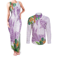 Polynesia Couples Matching Tank Maxi Dress and Long Sleeve Button Shirt Sharks Duo Tropical Lavender LT7 Lavender - Polynesian Pride