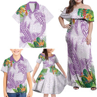 Polynesia Family Matching Off Shoulder Maxi Dress and Hawaiian Shirt Sharks Duo Tropical Lavender LT7 - Polynesian Pride