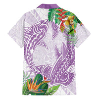 Polynesia Family Matching Off Shoulder Maxi Dress and Hawaiian Shirt Sharks Duo Tropical Lavender LT7 - Polynesian Pride